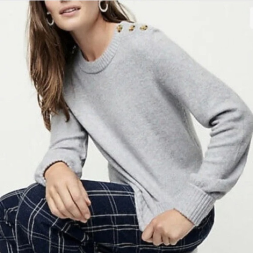 Photo shows gray sweater - sweater for sale is blue